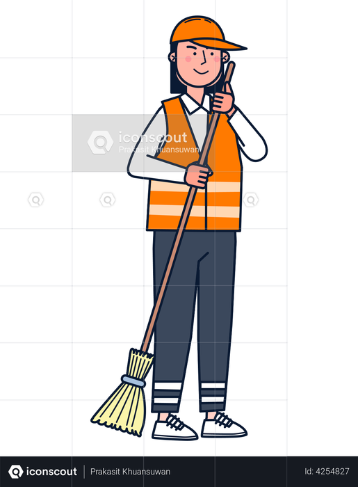 Female street cleaning worker Illustration