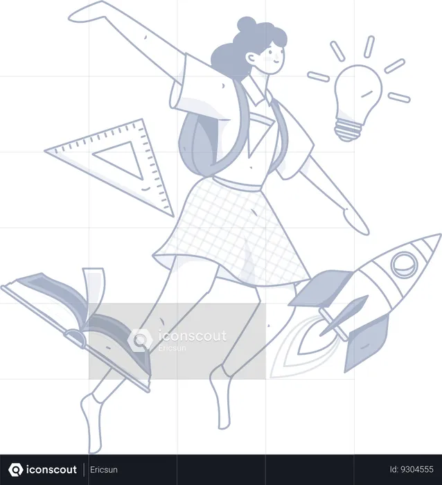 Female student flying in air while doing education startup  Illustration