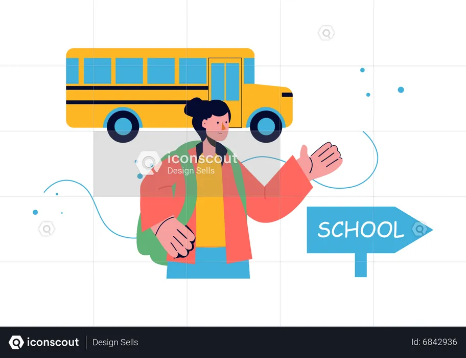 Female student going to school  Illustration