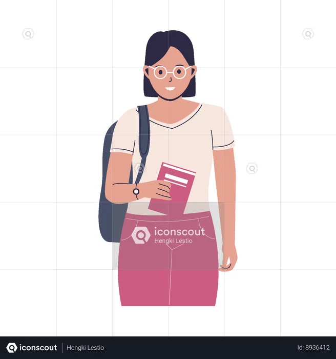 Female student holding book  Illustration