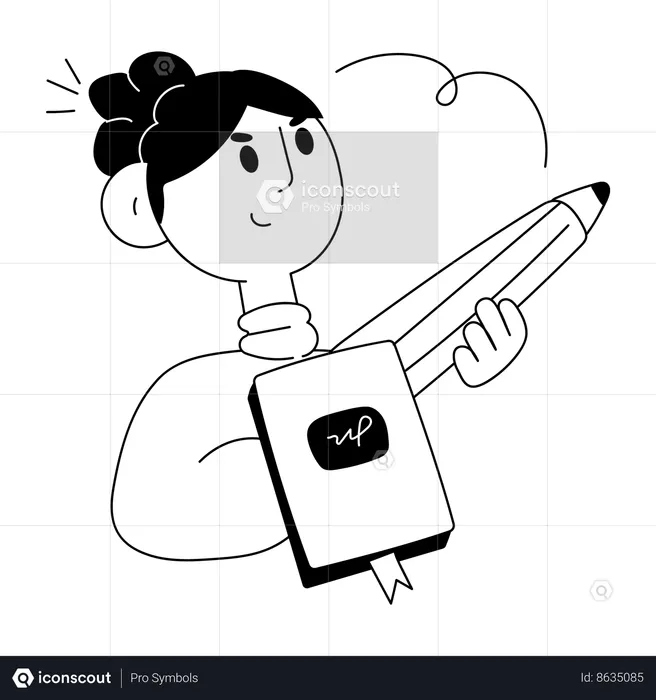 Female Student holding pencil  Illustration