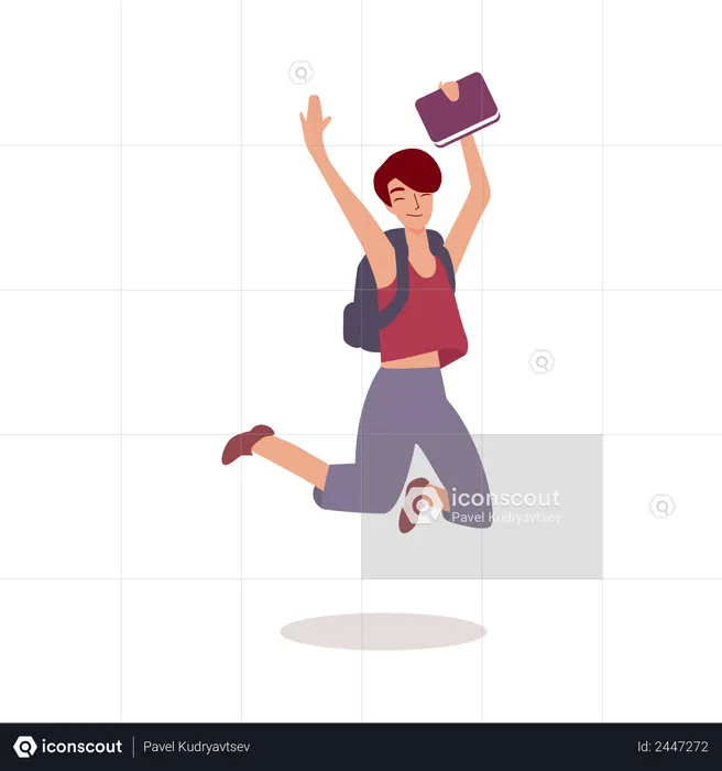 Female student jumping  Illustration