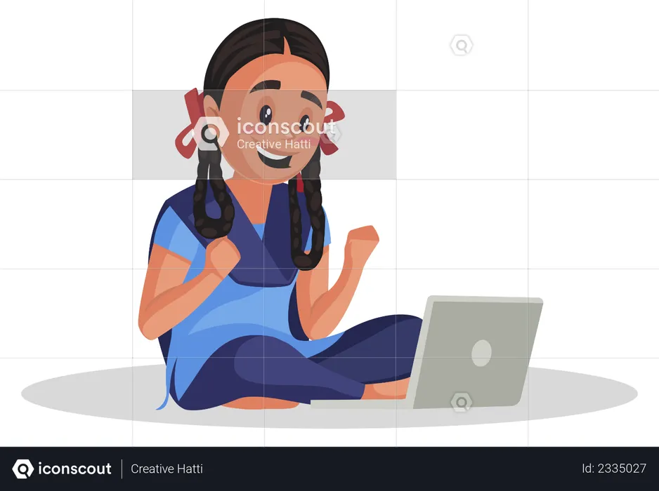 Female student learning from laptop  Illustration