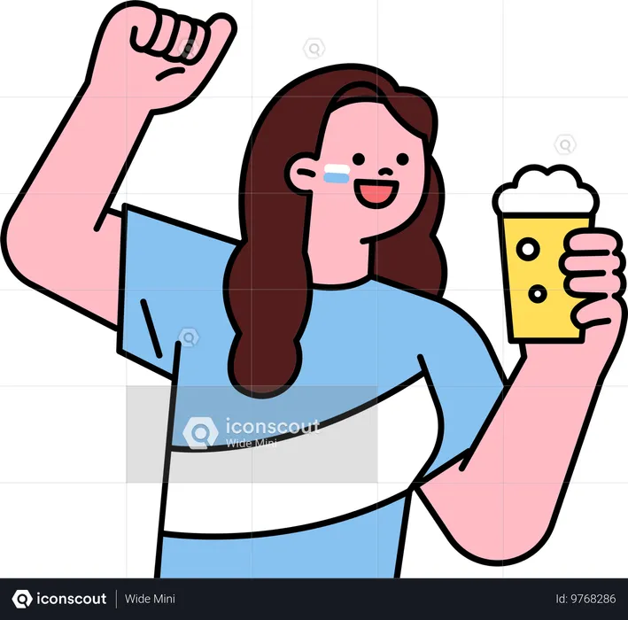 Female supporter drinking Beer  Illustration