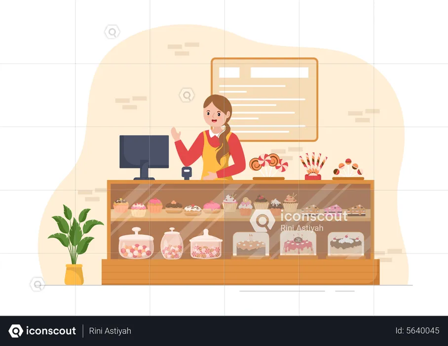 Female sweet shop owner  Illustration