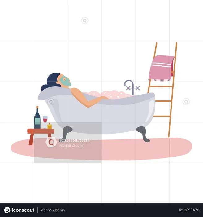 Female taking bath  Illustration