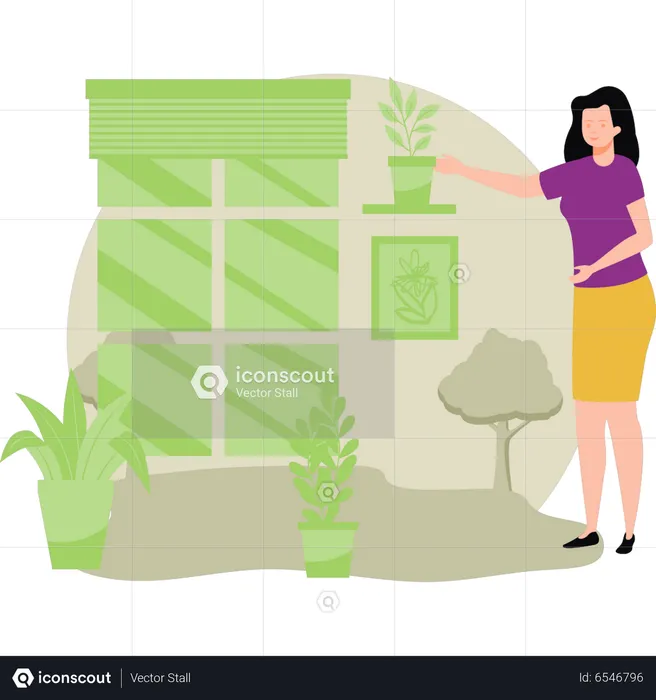 Female taking care of plants  Illustration