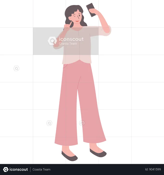 Female Taking Phone Selfie  Illustration