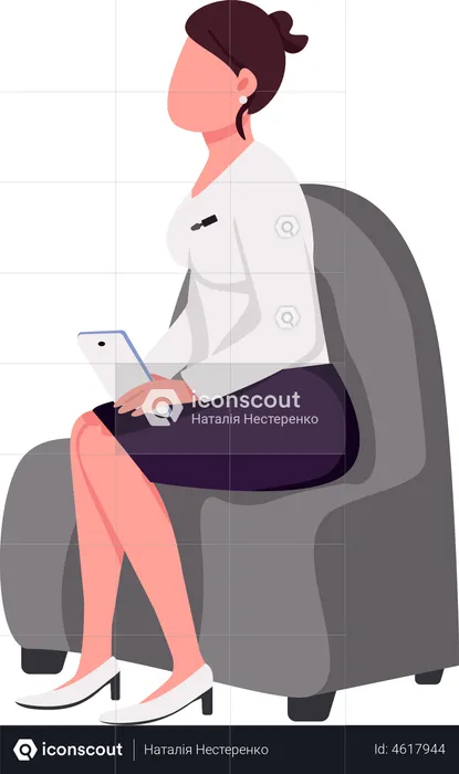 Female talk show host sitting in armchair  Illustration