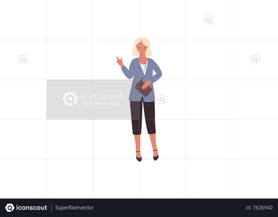 Female Teacher holding clipboard and pointing  Illustration