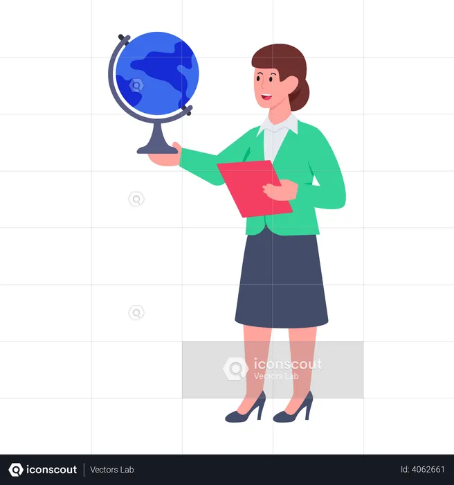 Female teacher holding globe  Illustration