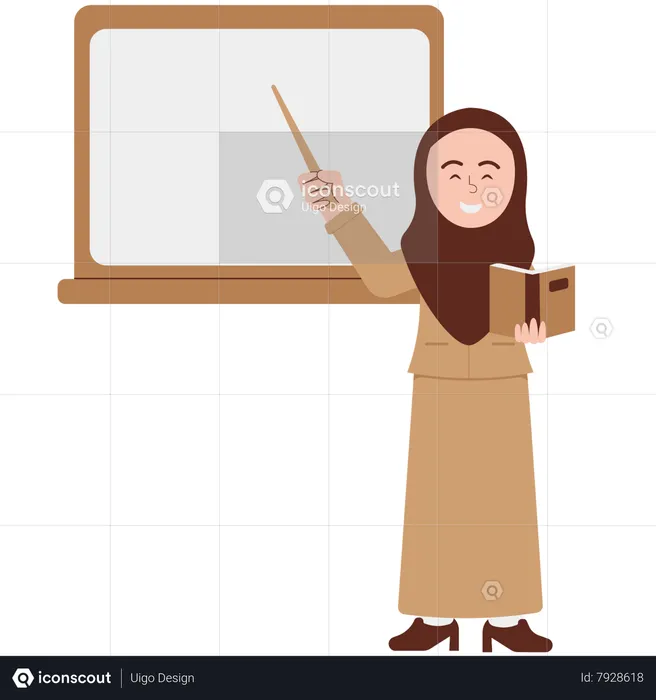 Female Teacher in a Headscarf Who is Teaching  Illustration