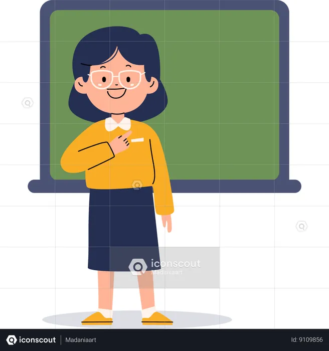 Female teacher pointing something  Illustration