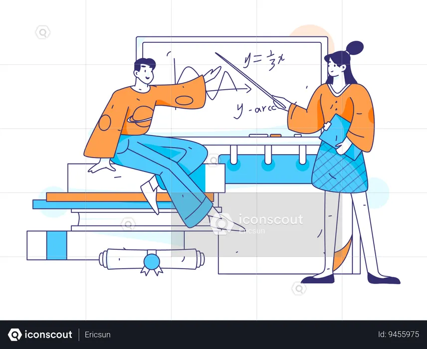 Female teacher teaching maths in class  Illustration