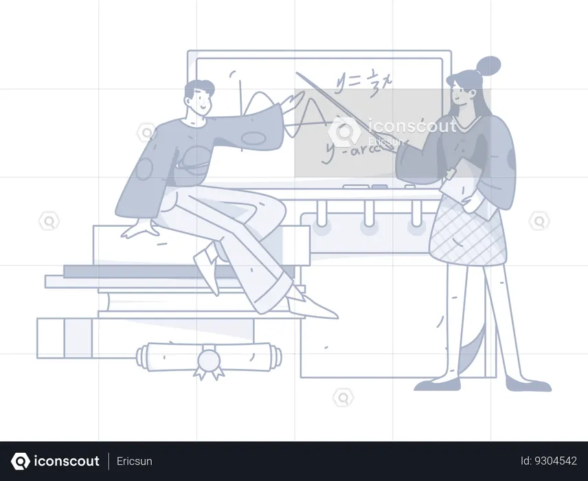 Female teacher teaching maths in class  Illustration