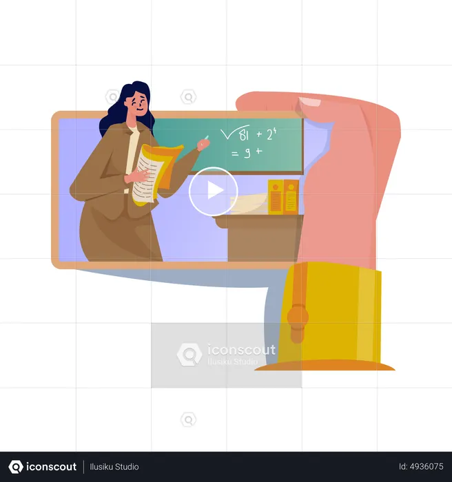 Female Teacher Teaching Online  Illustration