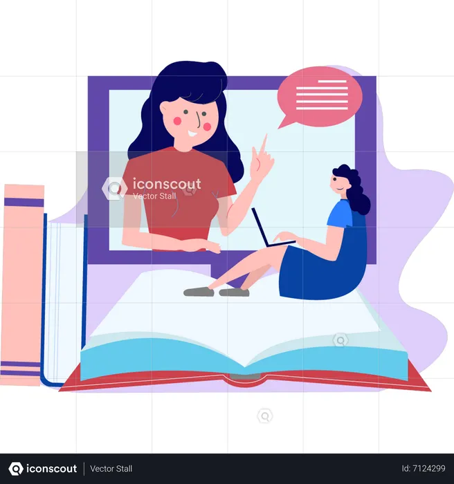 Female  teacher teaching online  Illustration