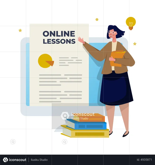 Female Teacher Teaching Online  Illustration