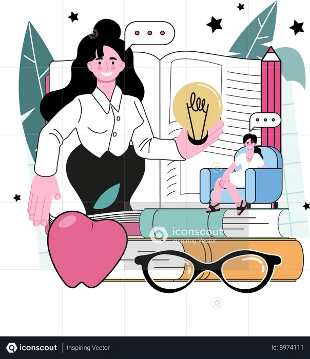 Female teacher teaching science  Illustration