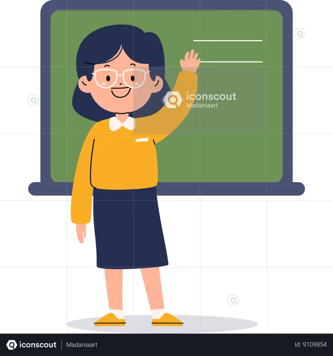 Female teacher waving hand  Illustration