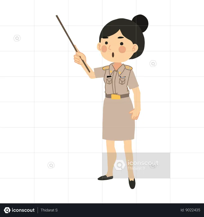 Female Teacher with Pointing Stick  Illustration