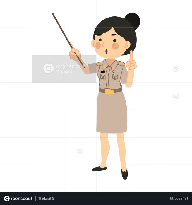 Female Teacher with Pointing Stick  Illustration