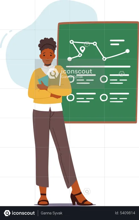 Female Teacher With Textbook Stand At Blackboard Teach Lesson  Illustration