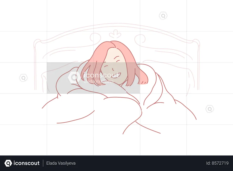 Female teenager wrapping up in blanket  Illustration