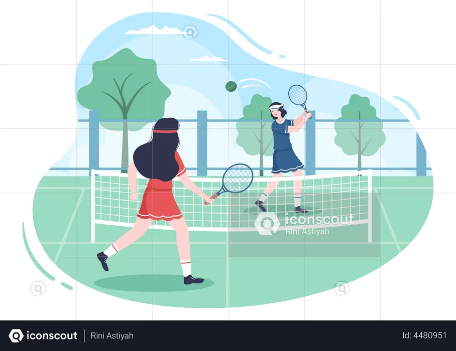 Female tennis player playing match  Illustration