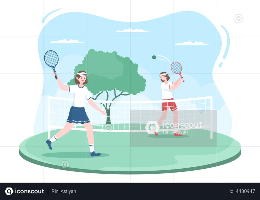 Female tennis players playing  Illustration