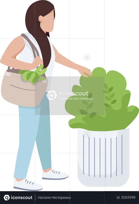 Female touching bush  Illustration
