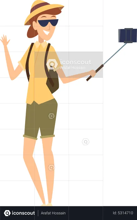 Female tourist clicking selfie  Illustration