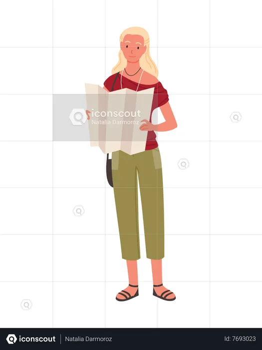 Female tourist holding map  Illustration
