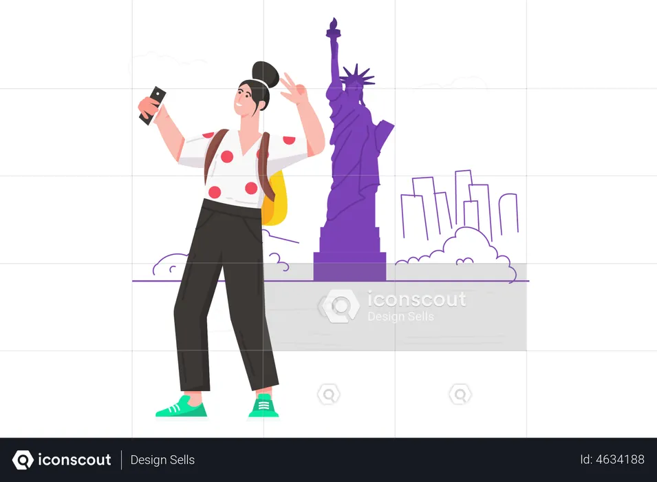 Female tourist taking selfie  Illustration