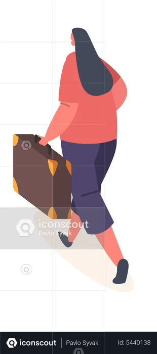 Female tourist walking with suitcase  Illustration