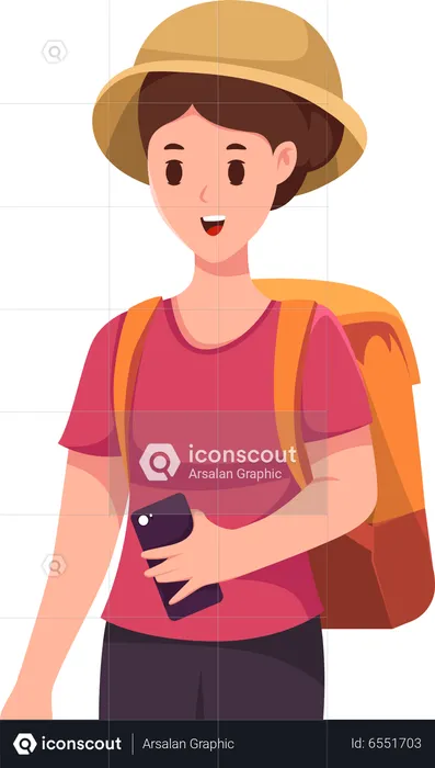Female Tourist with Backpack  Illustration