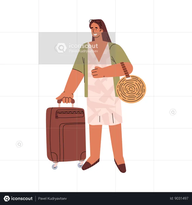 Female tourist with luggage  Illustration