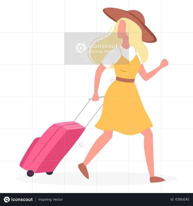 Female tourist with luggage  Illustration