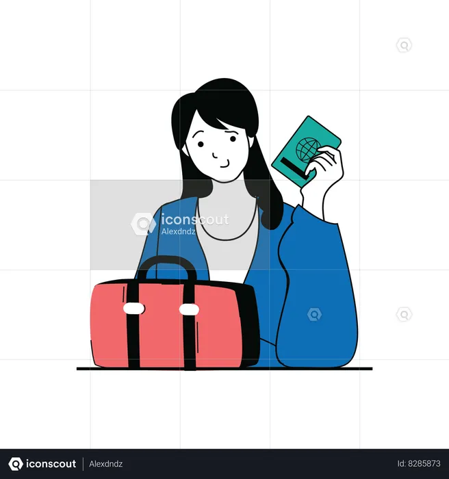 Female tourist with passport  Illustration