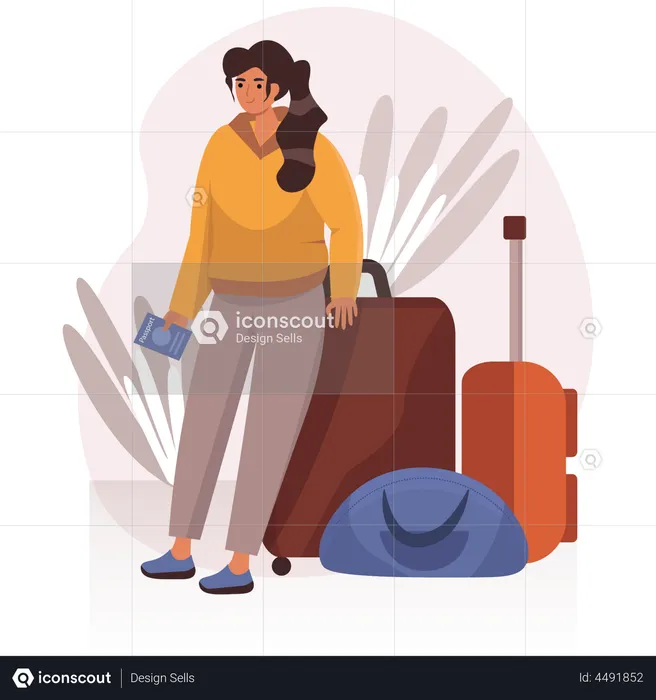 Female tourist with suitcase  Illustration