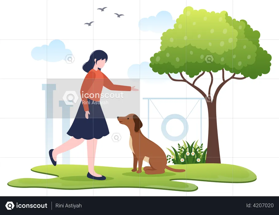 Female trainer giving training to Dog  Illustration