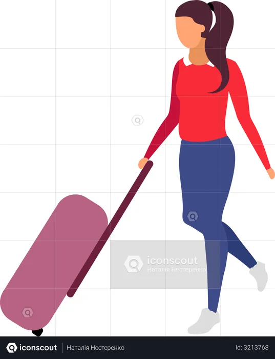 Female traveler holding luggage  Illustration