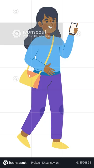 Female traveler holding mobile  Illustration