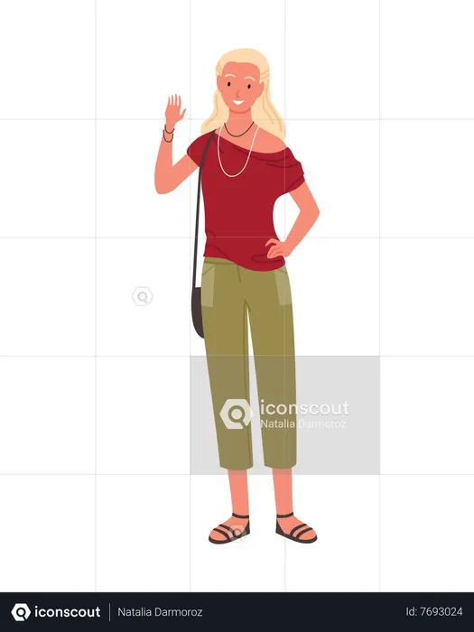 Female Traveler saying hello  Illustration