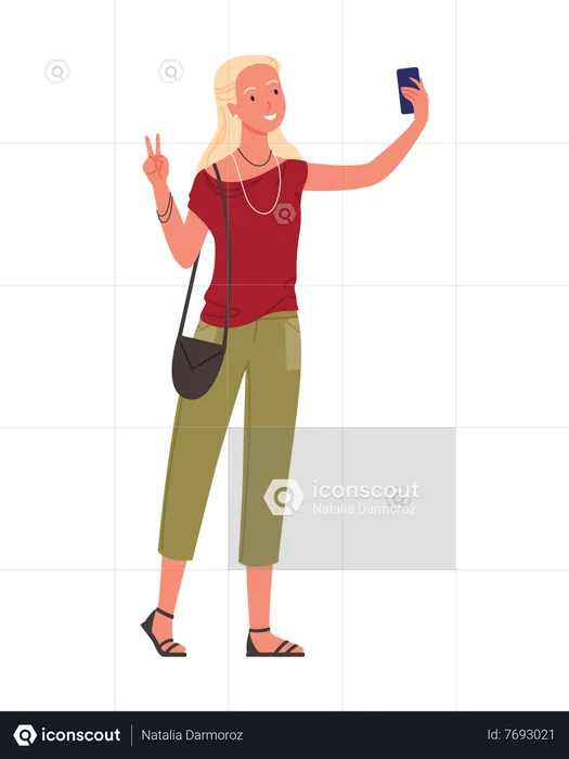 Female Traveler taking selfie  Illustration