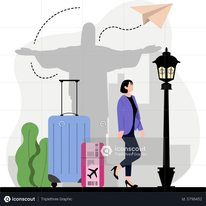 Female Traveler with luggage  Illustration