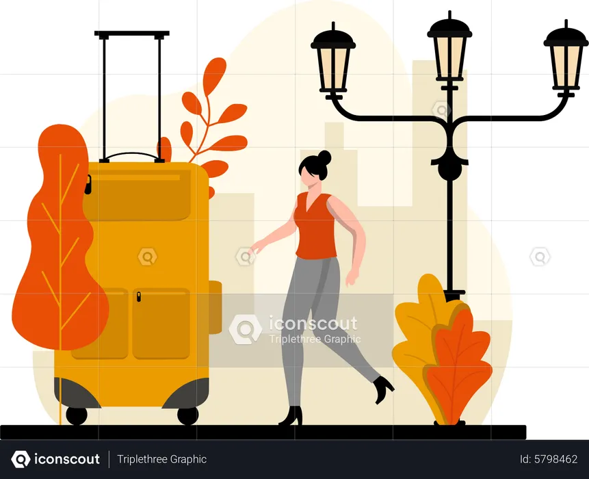 Female Traveler with luggage  Illustration