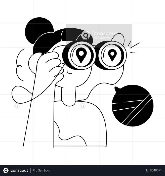 Female traveller using binoculars Flag Illustration