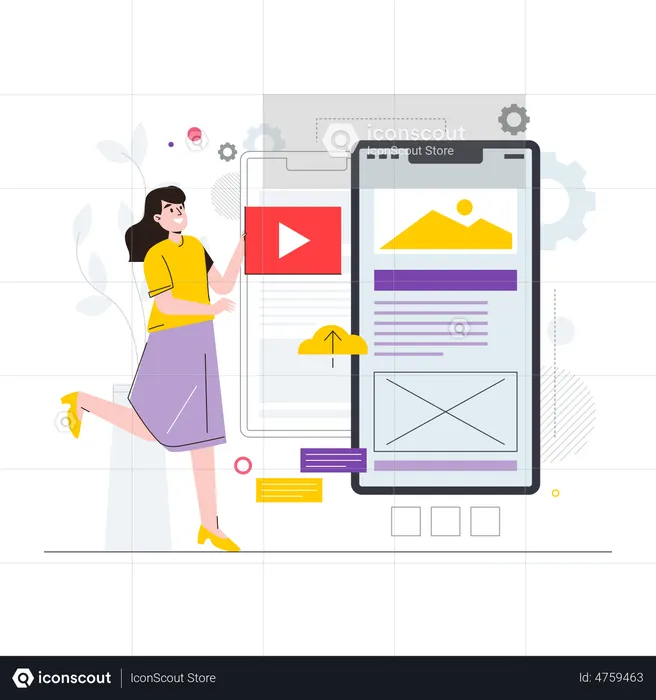 Female UI designer designing mobile application  Illustration
