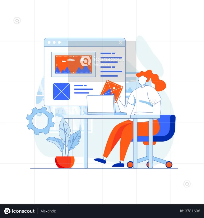 Best Female UI-UX designer Illustration download in PNG & Vector format